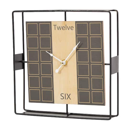 9" Black Geometric Open Frame Square Clock with Grid Pattern
